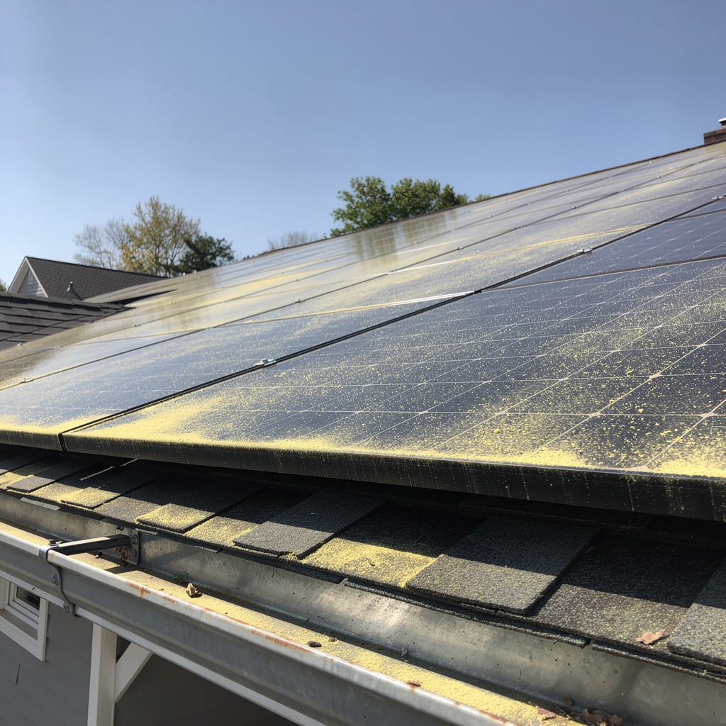 Dirty residential solar panels in South Central CT before cleaning